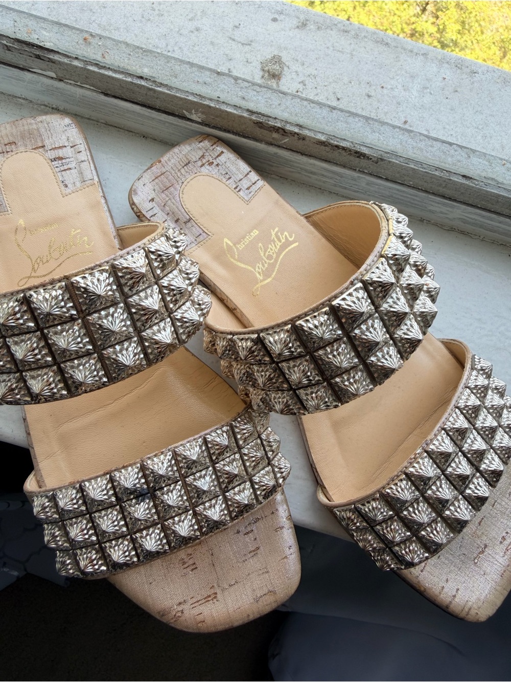 Christian Louboutin Metallic Studded Sandal, Sz 35